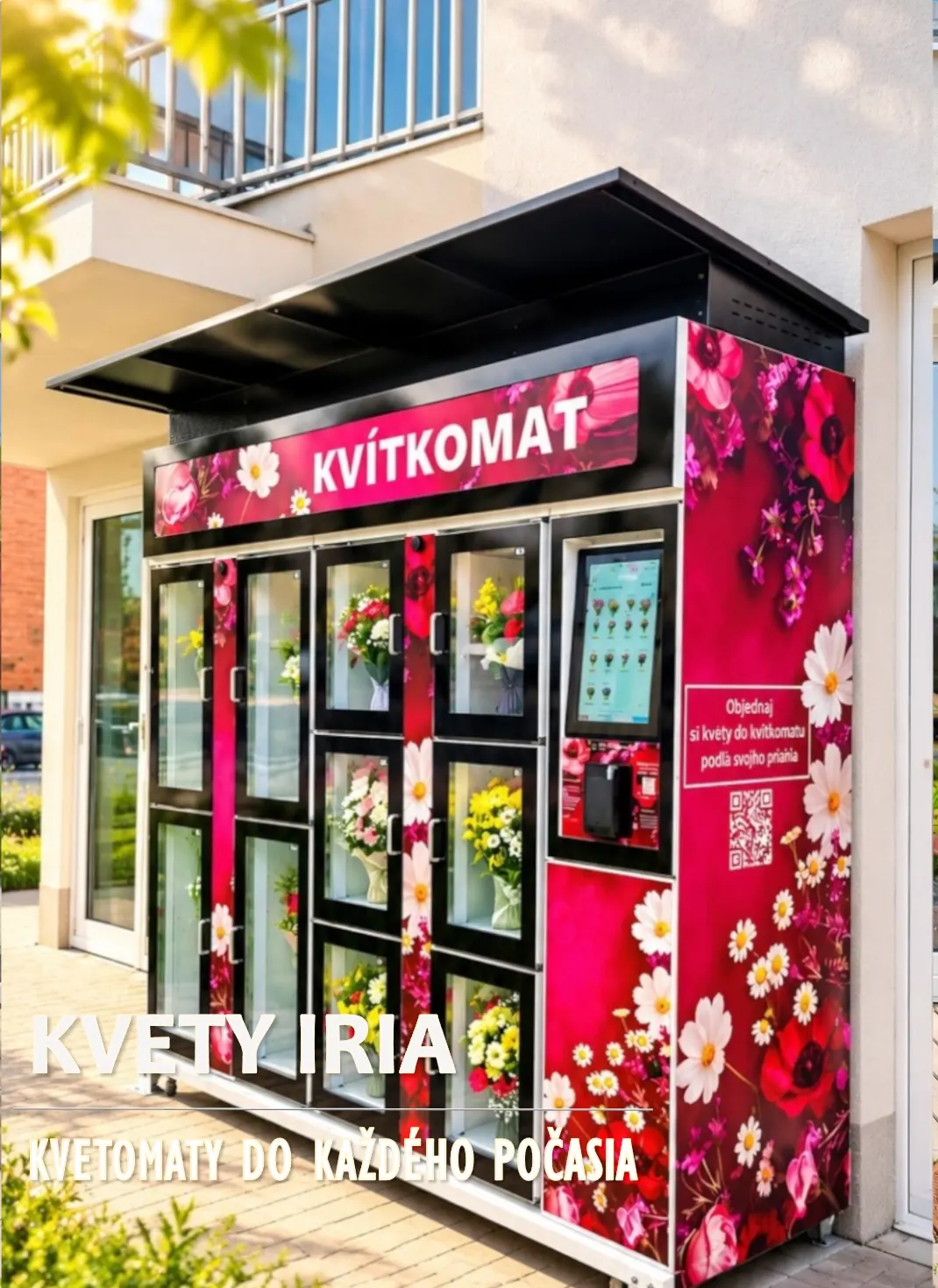 10 rekeszes kültéri virágautomata lakótelepen