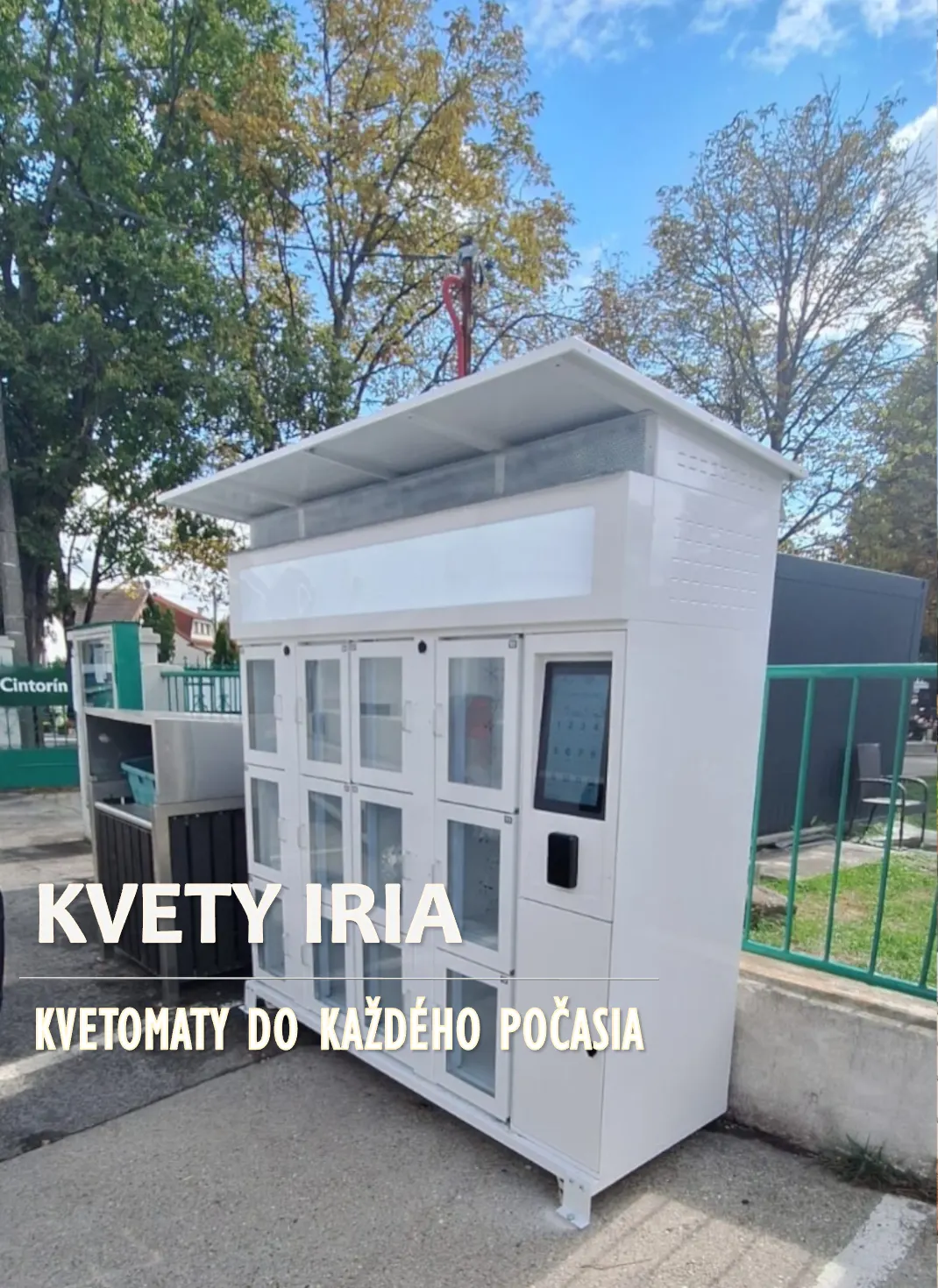12 rekeszes kültéri virágautomata a temetőnél