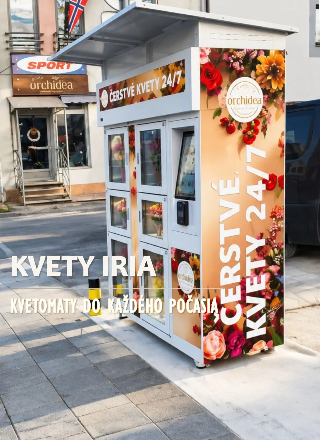 6 rekeszes kültéri virágautomata virágüzlet előtt